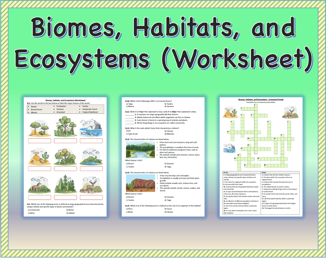 Biomes, Habitats, and Ecosystems Worksheet Printable and