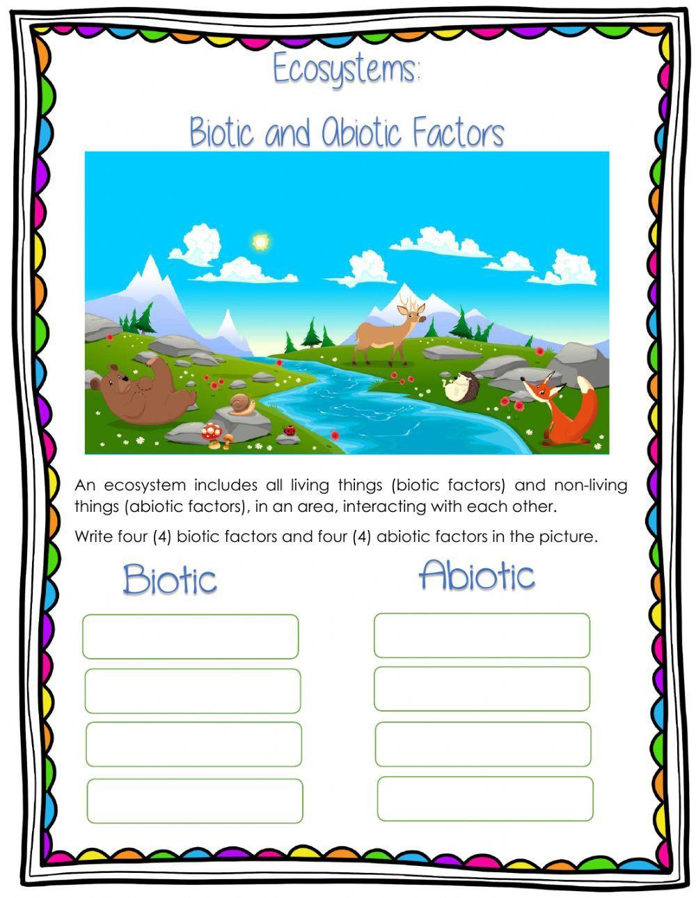 Biotic and Abiotic Factors worksheet  