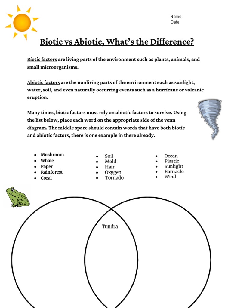 biotic and abiotic worksheet