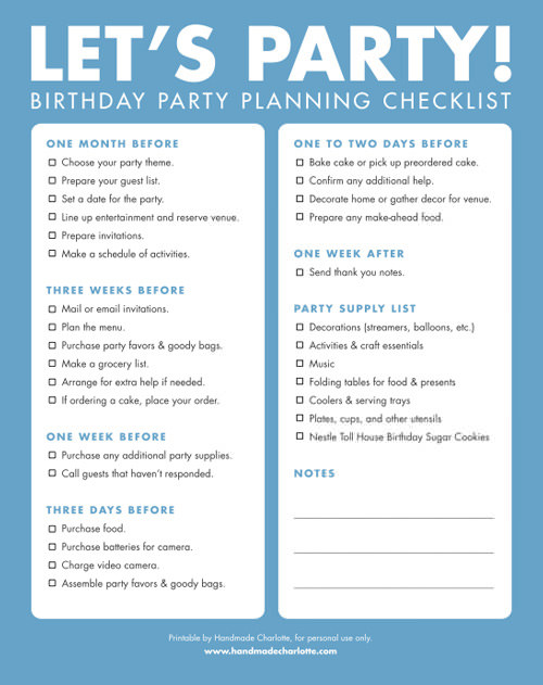 birthday party planning worksheet