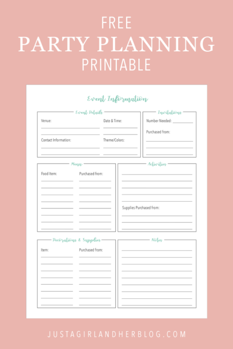 birthday party planning worksheet