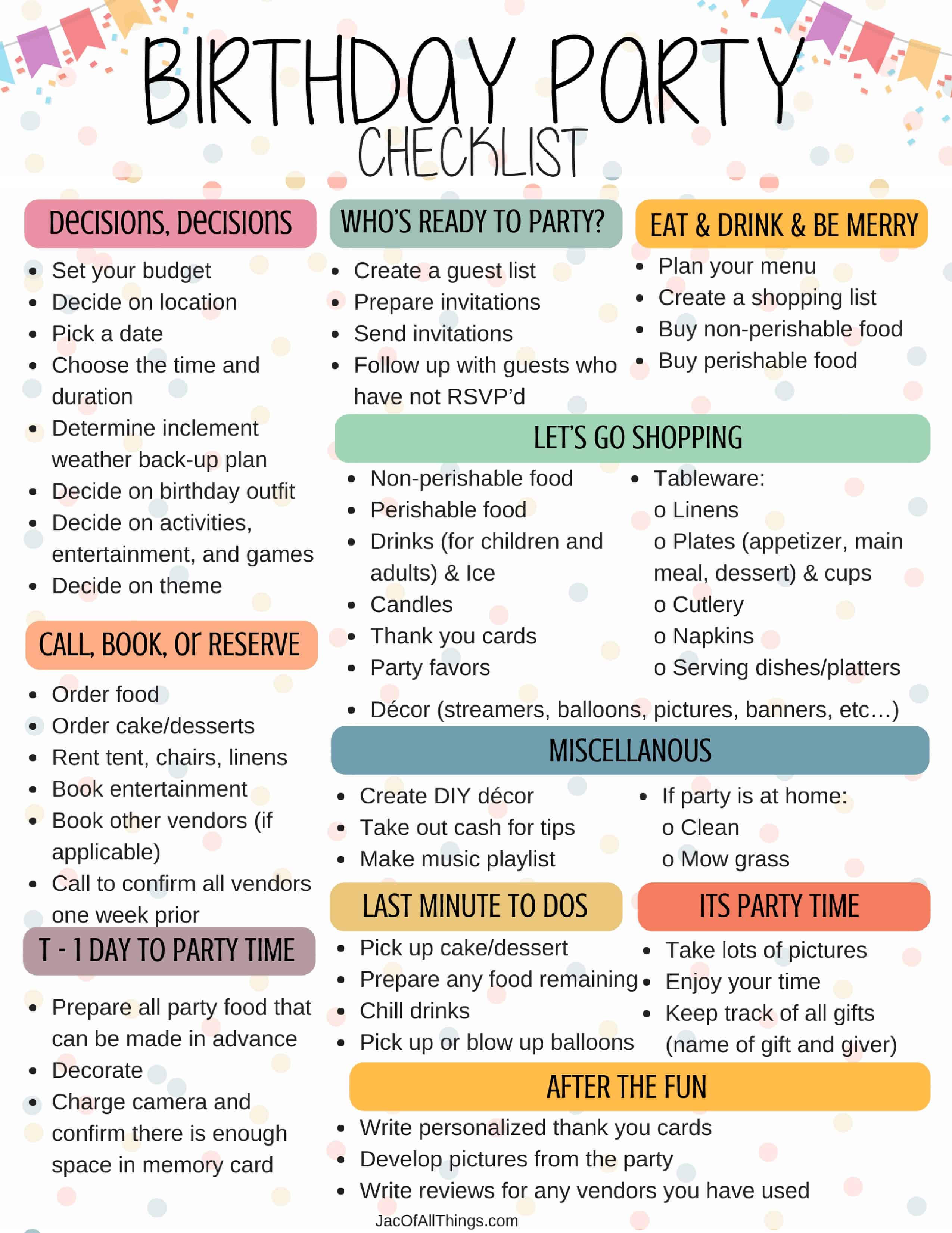 birthday party planning worksheet