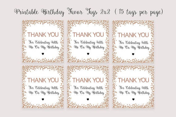 Rose Gold Birthday Favor Tags, Printable, Rose Gold Thank You ...