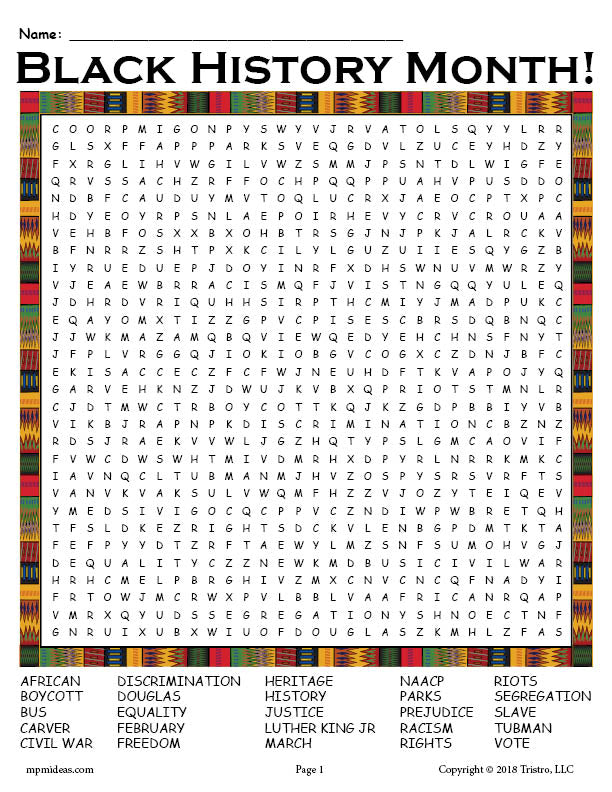 Printable Black History Month Word Search!