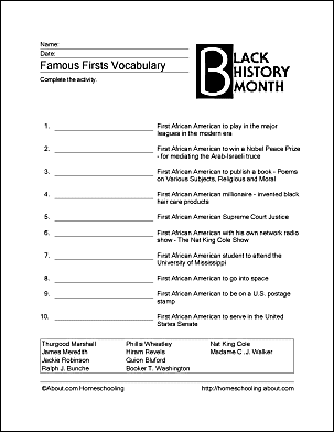 black history month printable worksheet
