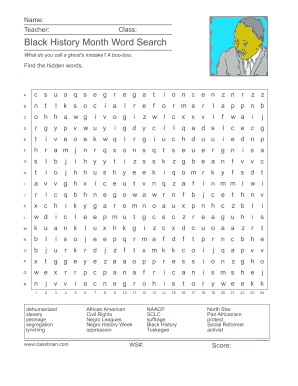 black history month word search worksheet