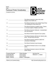 Famous Firsts Vocabulary Worksheet for 5th - 6th Grade | Lesson Planet