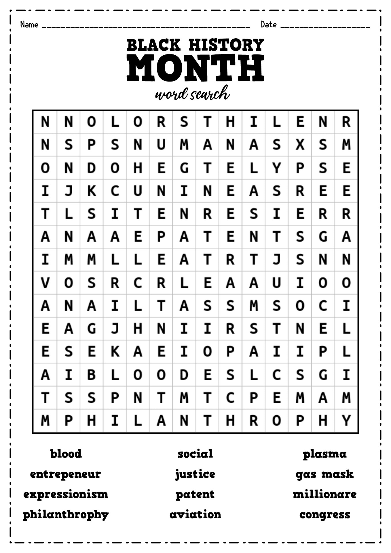 black history worksheet 1st grade