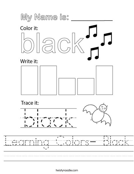 Learning Colors- Black Worksheet - Twisty Noodle