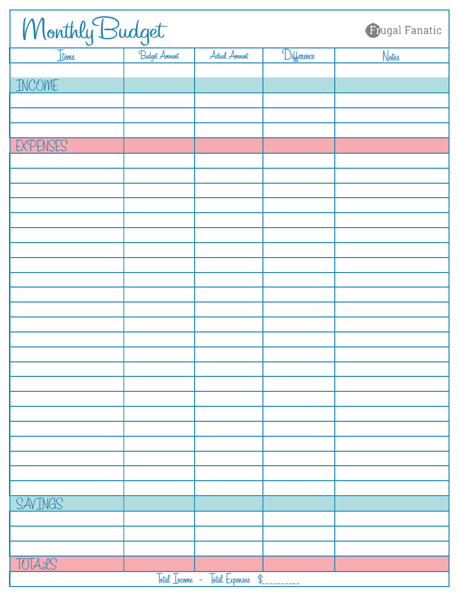 blank budget worksheet printable