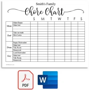 FREE chore chart template | 101 Different Designs