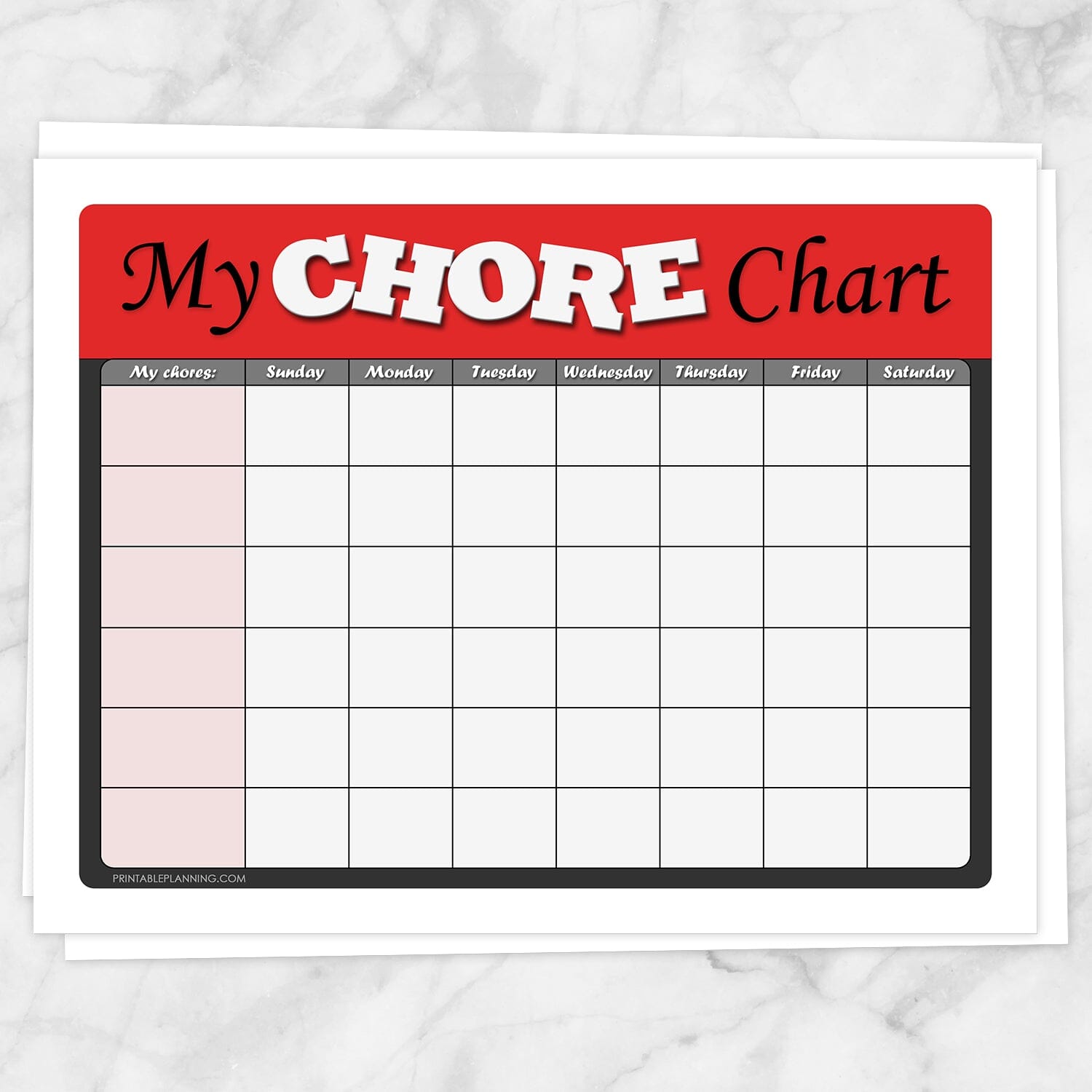 Kids Chore Chart - Red My Chore Chart Weekly Page - Printable at ...