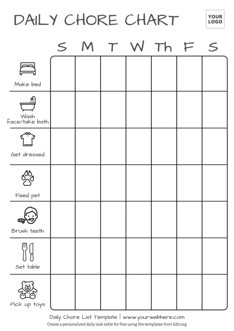 blank chore charts printable pdf