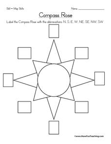 Compass Rose Worksheet for 3rd - 5th Grade | Lesson Planet