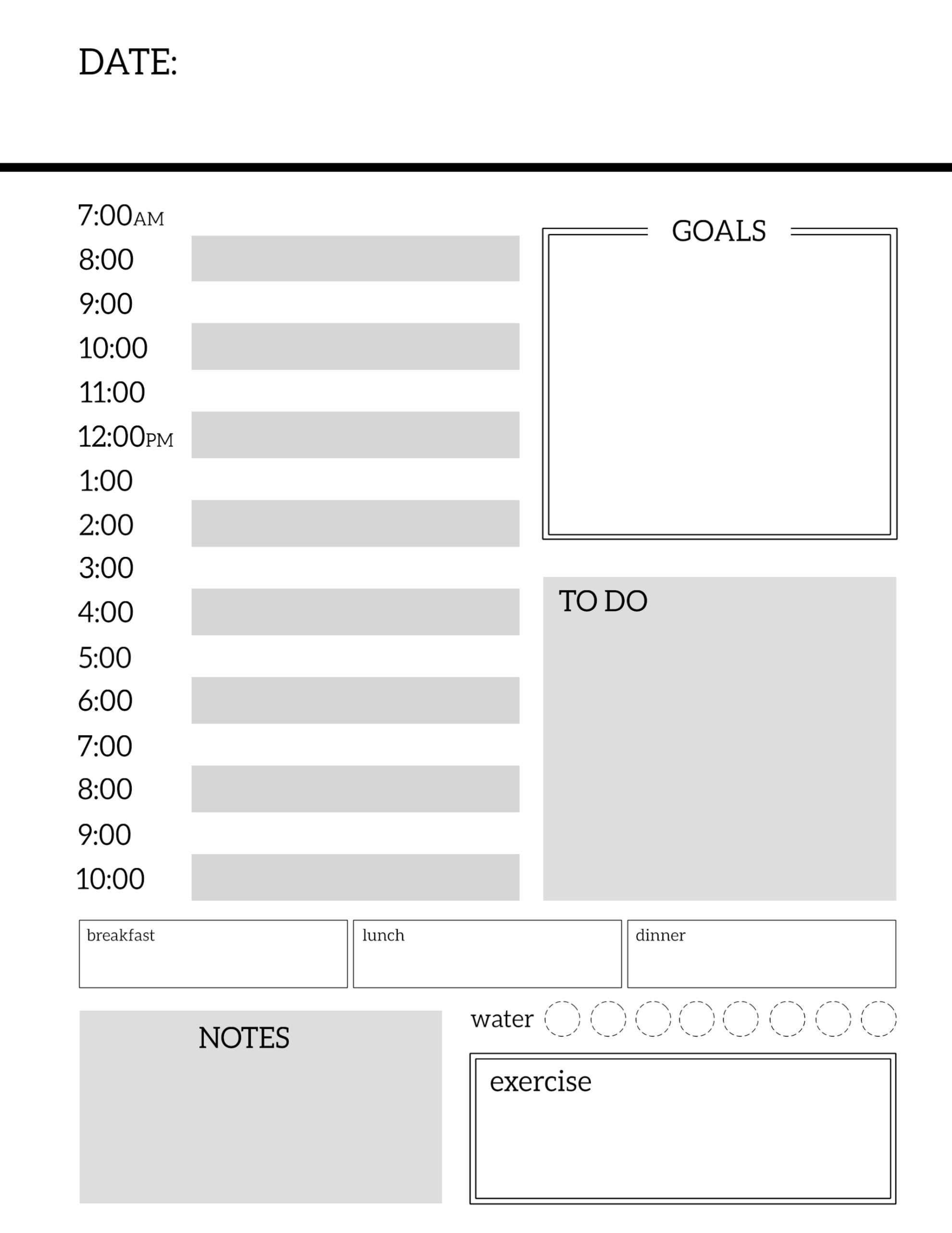 Daily Planner Printable Template Sheets - Paper Trail Design