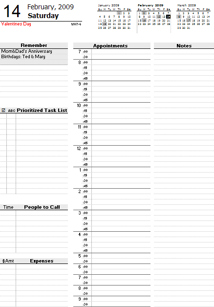 blank daily planner pages