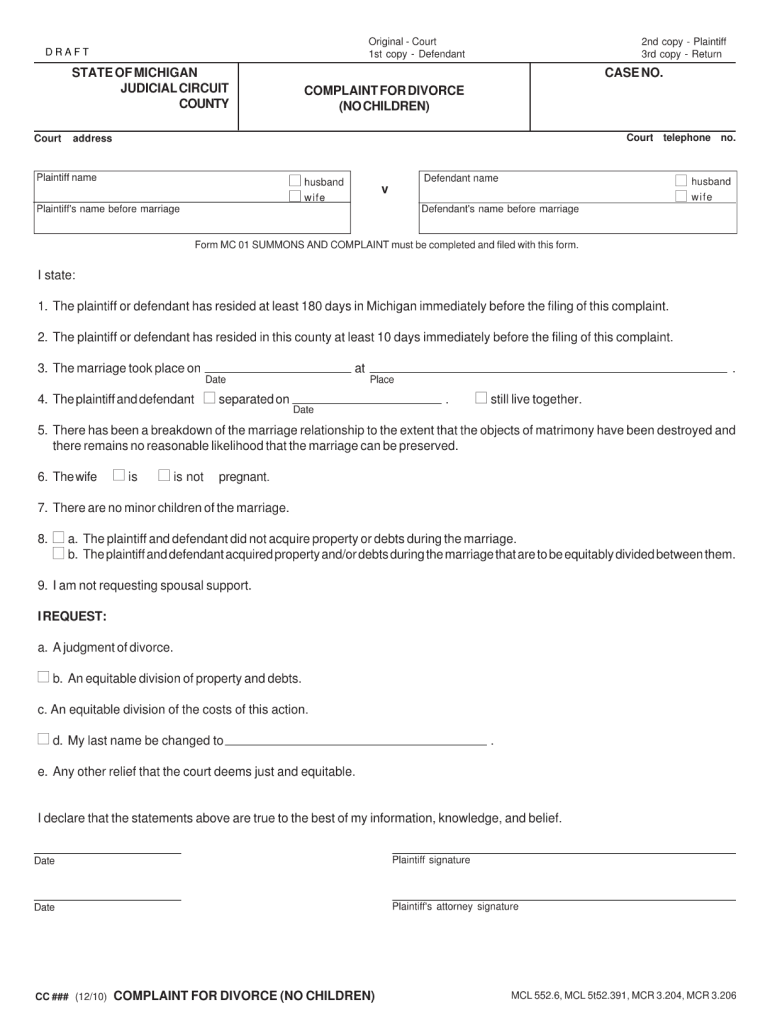 blank divorce papers pdf michigan