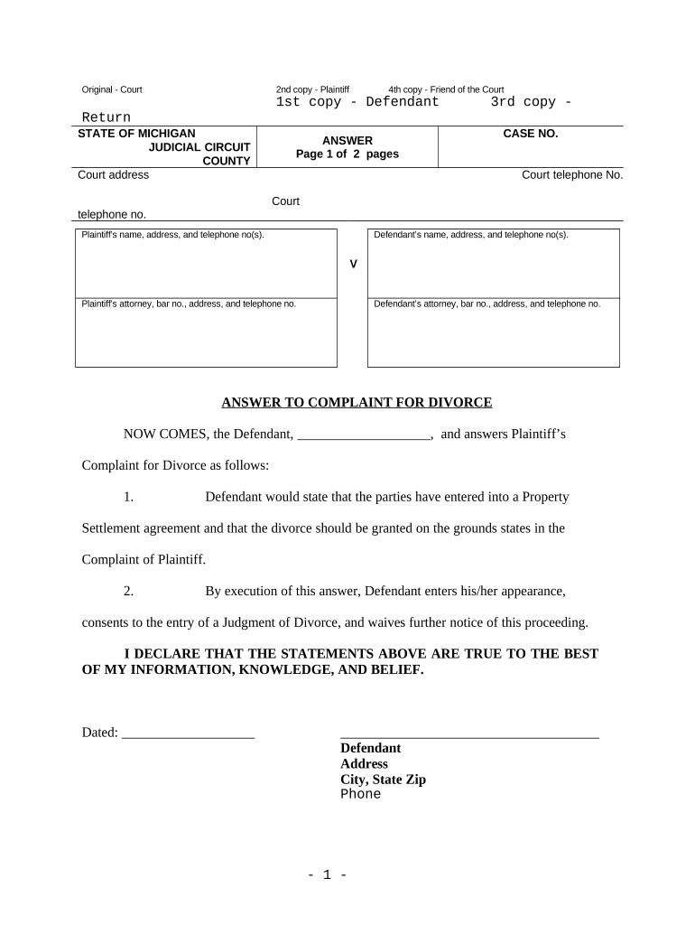 blank divorce papers pdf michigan
