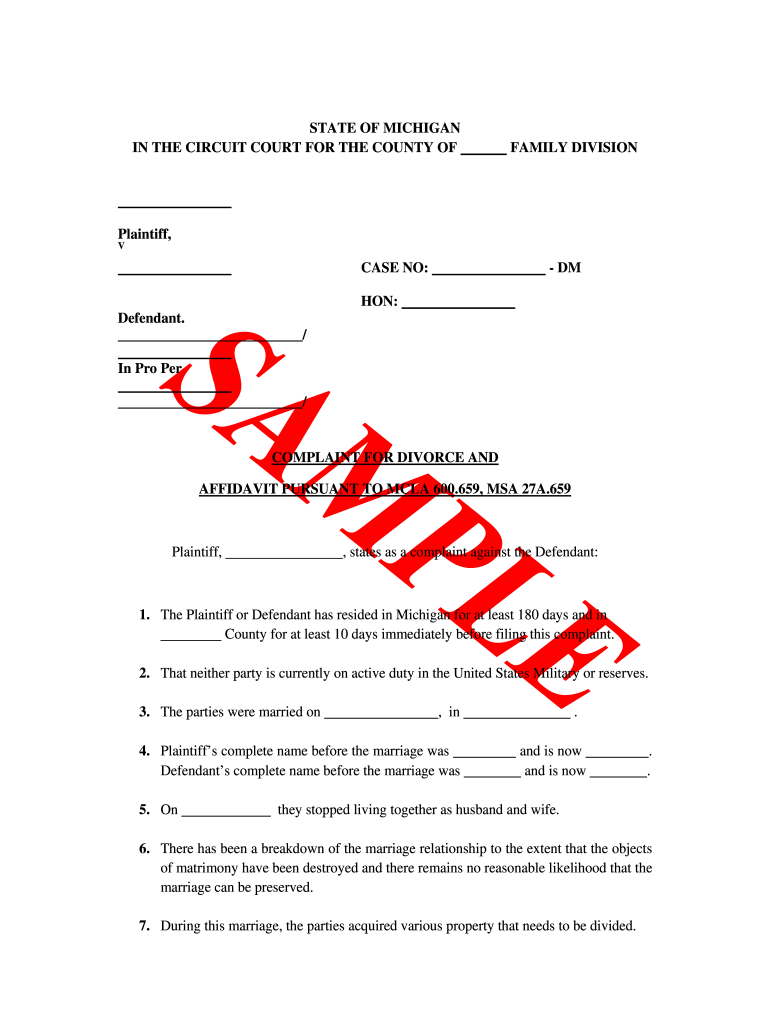 blank divorce papers pdf michigan