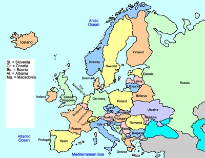 blank europe map to label ks2