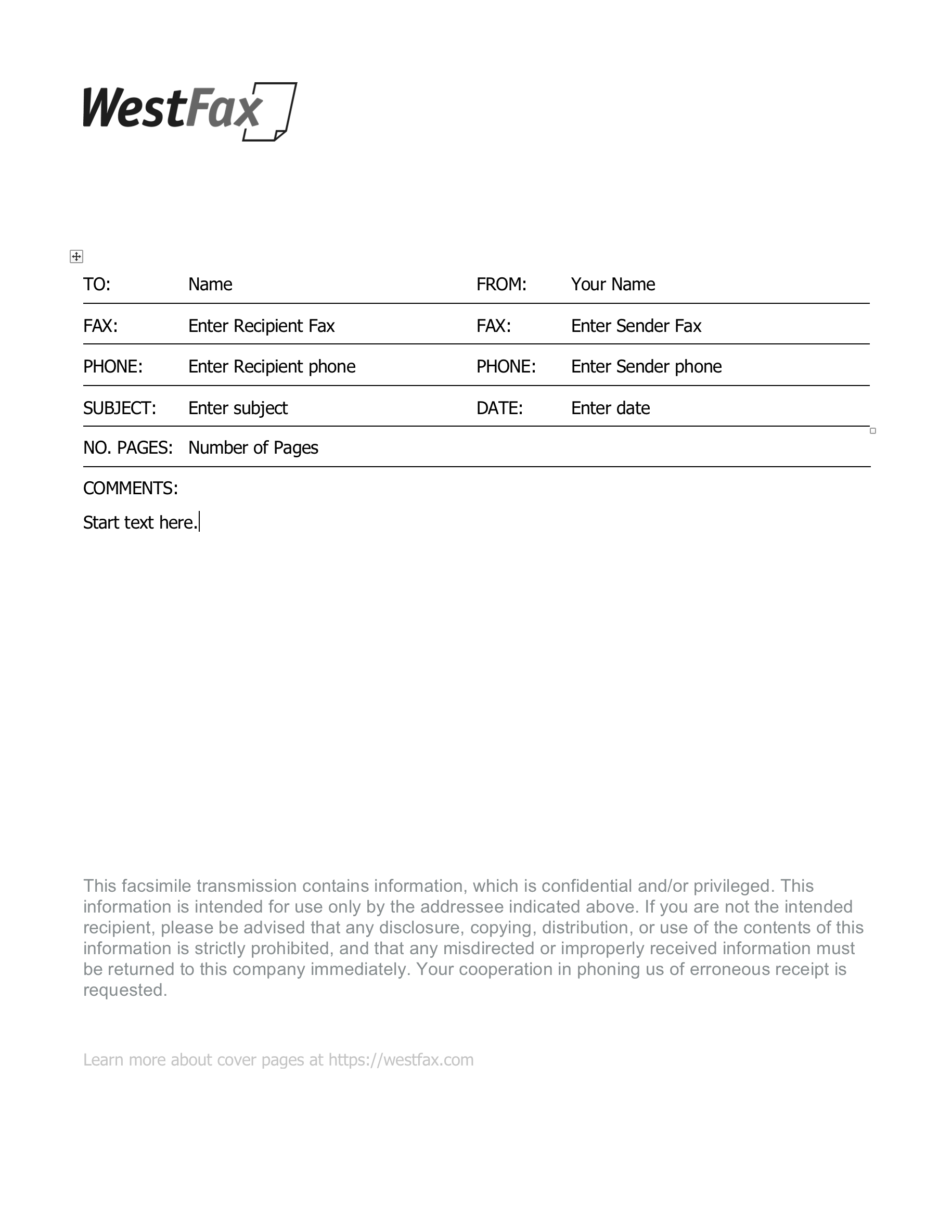 blank fax cover sheet