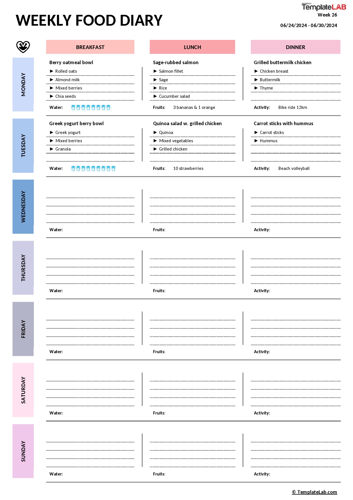 blank food journal printable