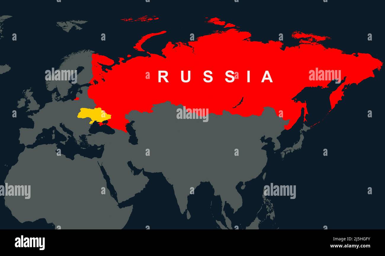Russia, Ukraine and Europe on World map, territory of Russia in ...