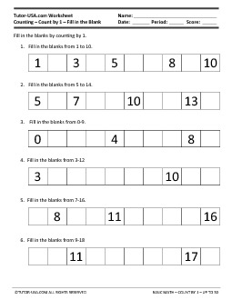 Worksheet: Counting by 1 - Fill in the Blanks - Count up to 50 ...