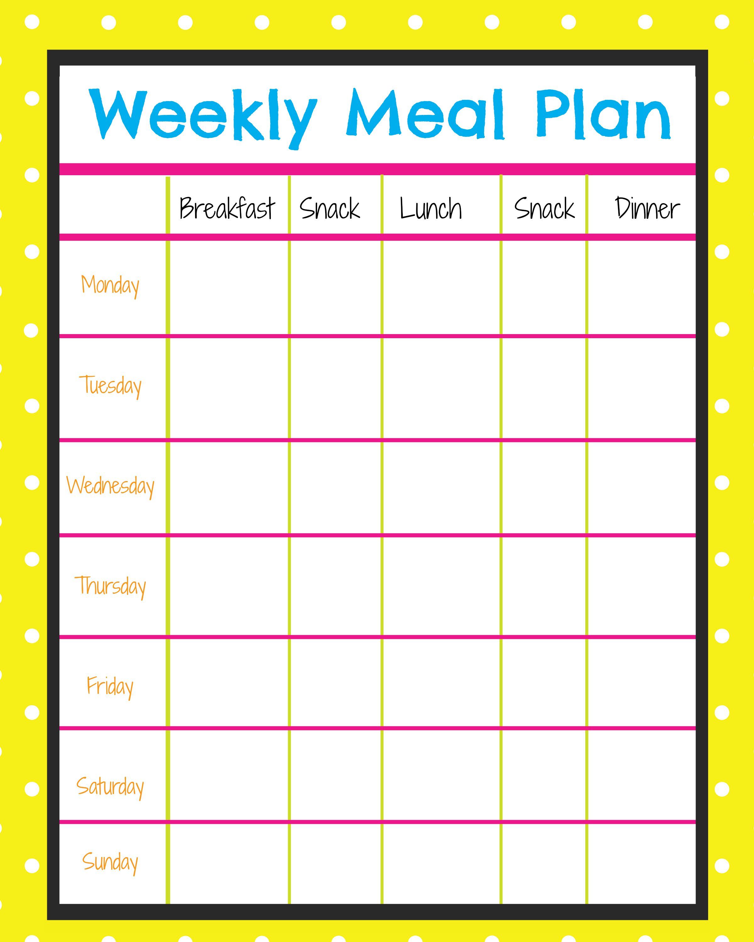 blank meal planner with snacks