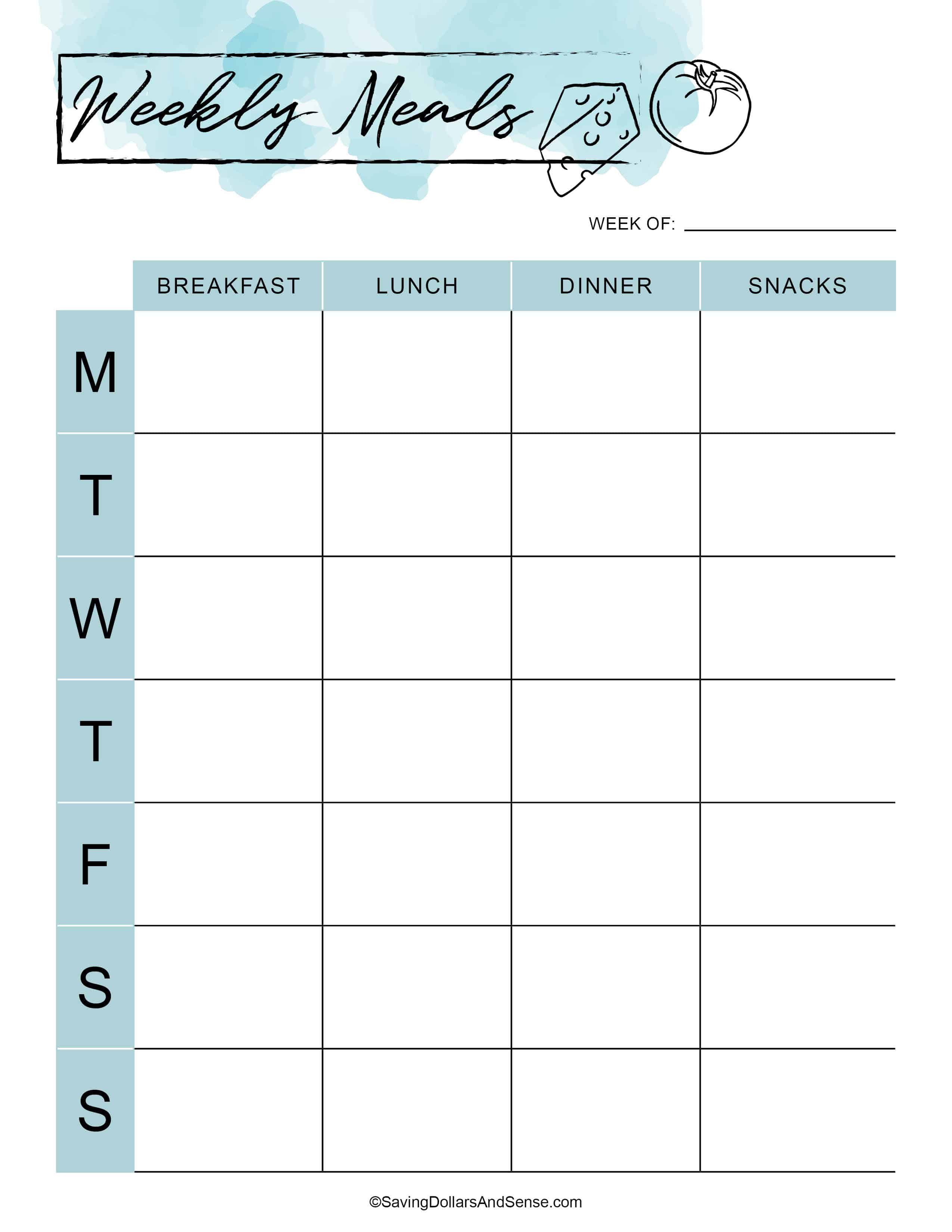blank meal planner with snacks