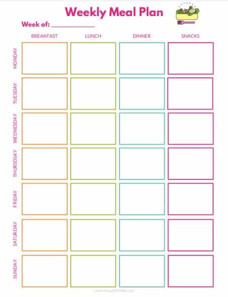 blank meal planner with snacks