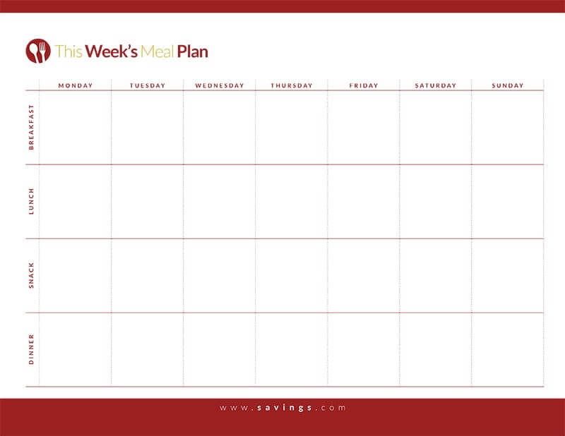 Weekly Meal Plan with Breakfast, Lunch, Dinner and Snacks - The ...