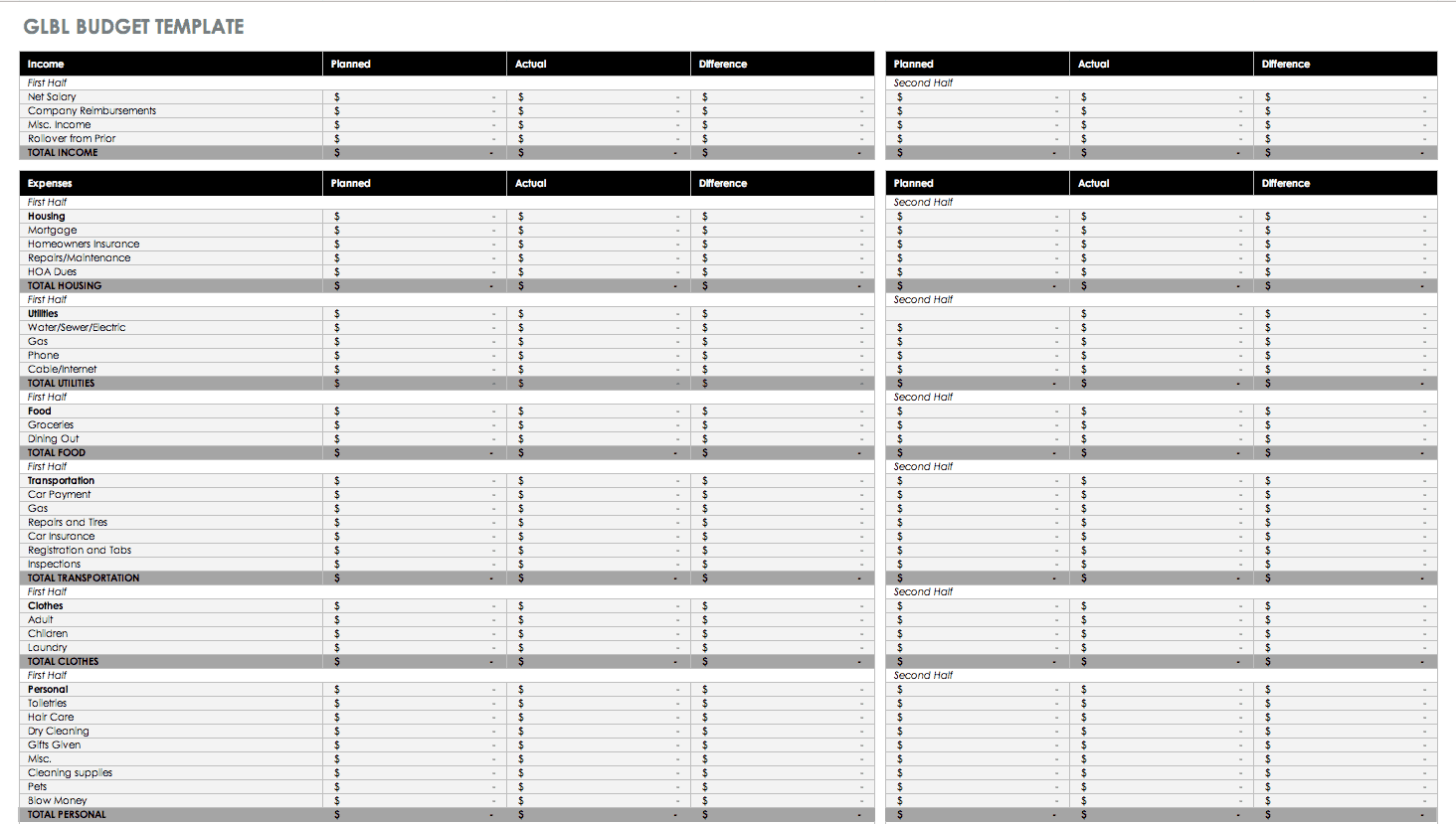 blank monthly expense worksheet