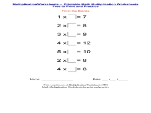 Fill-In-The-Blank Multiplication Worksheet for 1st - 3rd Grade ...