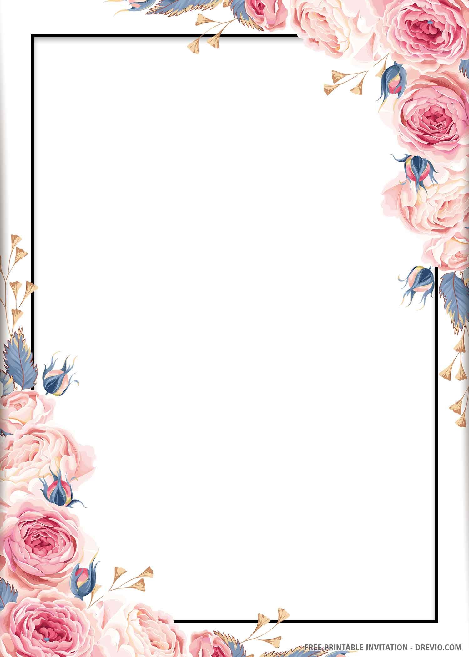 FREE PRINTABLE) - Blue Floral Wedding Invitation Template