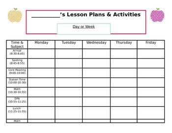 blank printable weekly lesson plan template