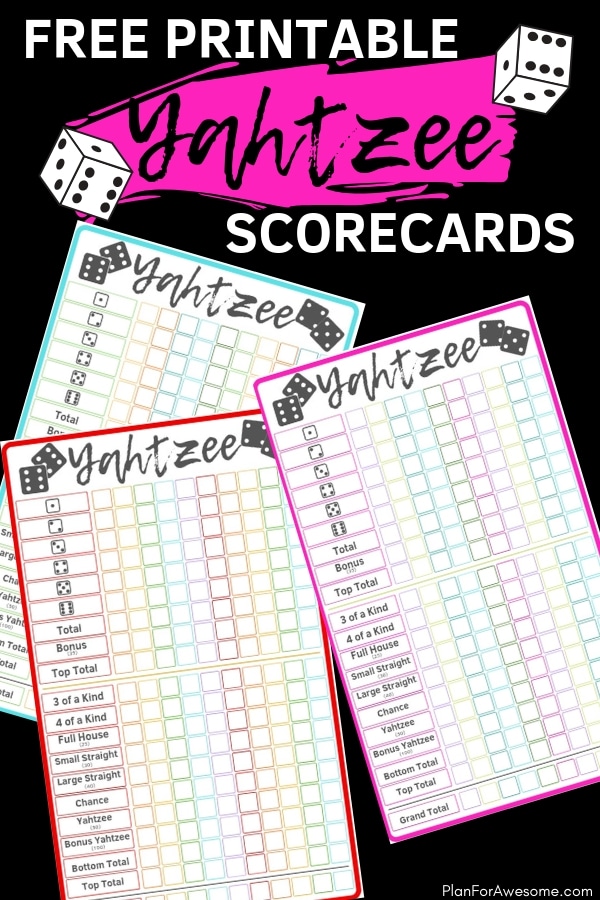 Free Printable YAHTZEE Scorecards - Bright &  Colorful for Kids ...