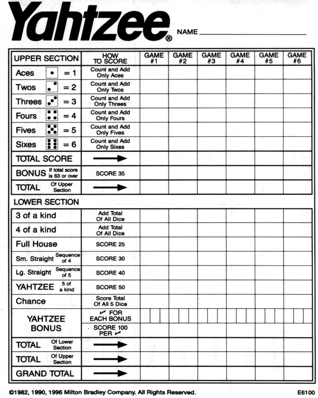 Yahtzee Score Card - Download and Print Free Yahtzee Score Sheets