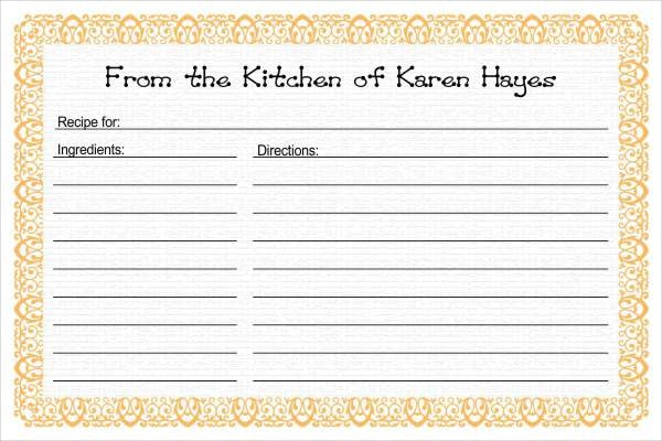 blank recipe card template word