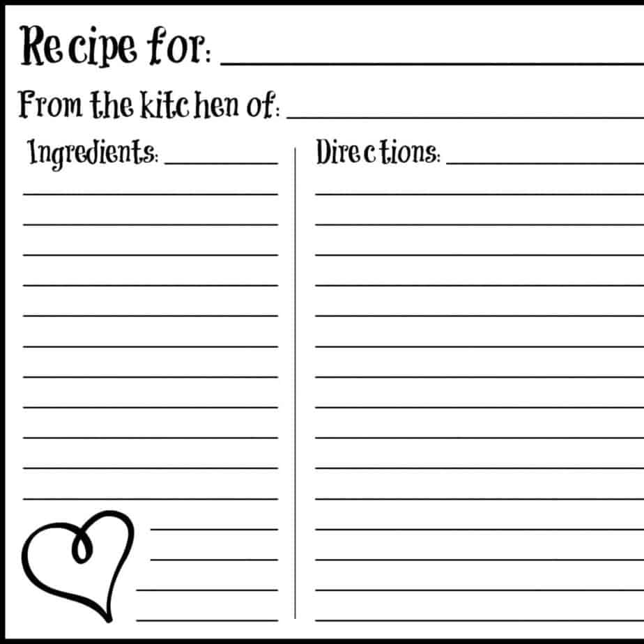 blank recipe card template word
