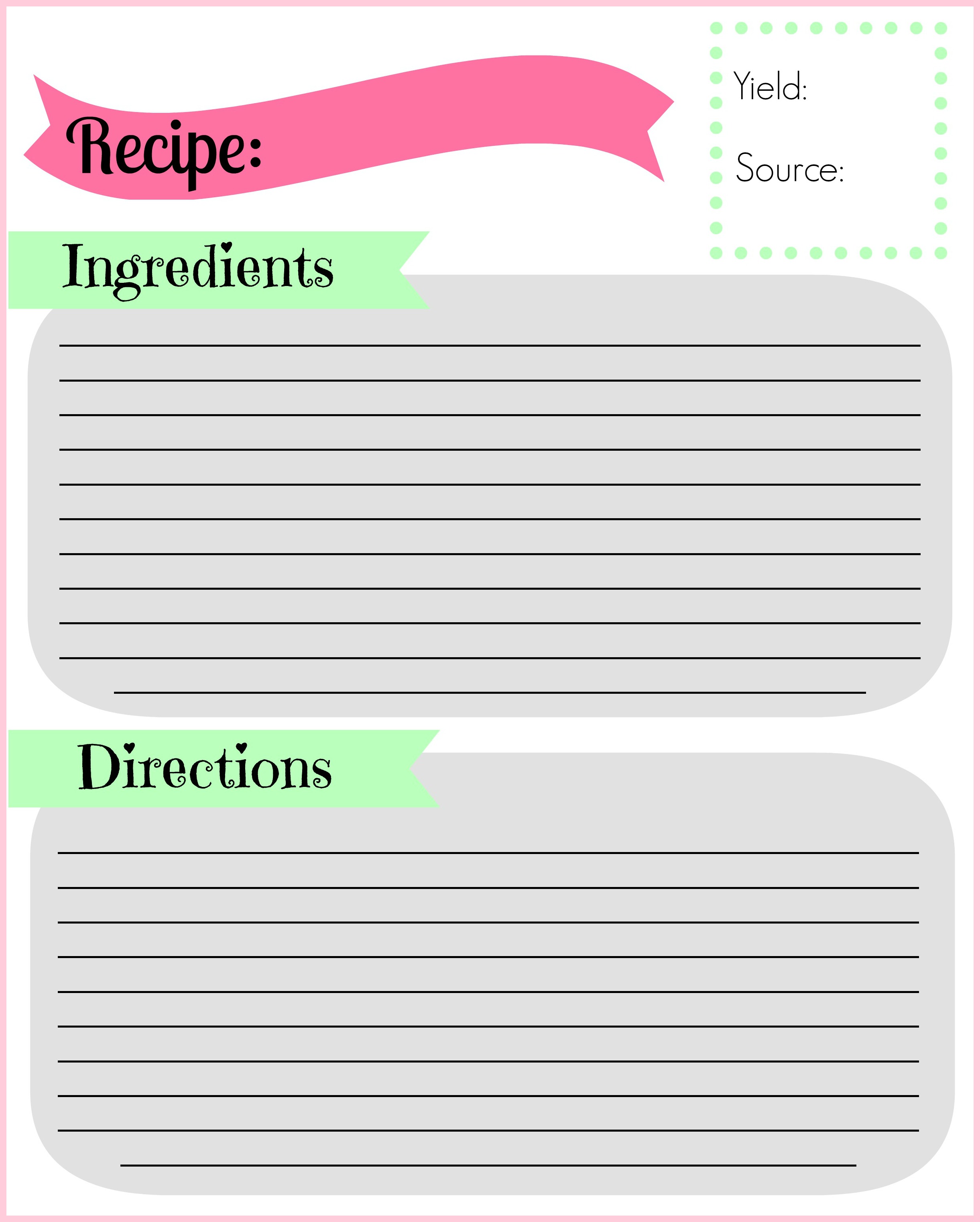 blank recipe card template word