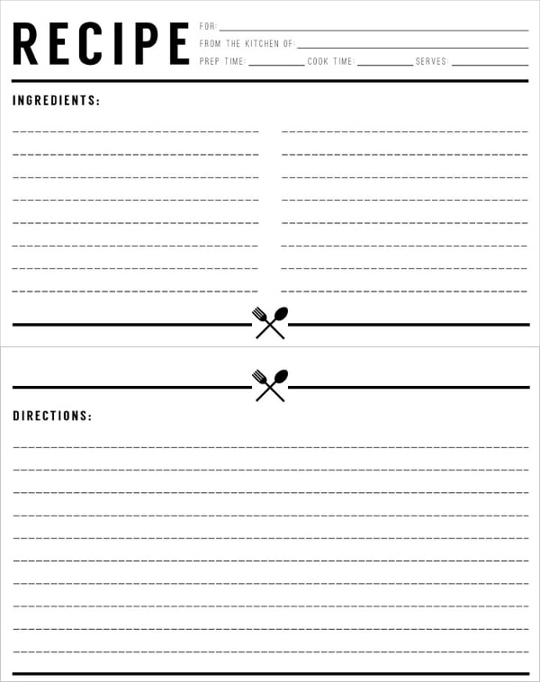 blank recipe card template word