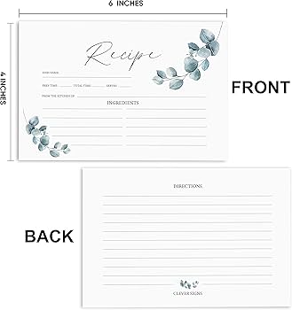 Amazon.com: Recipe Cards 4x6 Double Sided, 50-Pack Blank Recipe ...