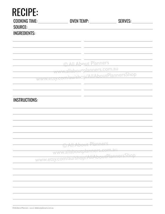 blank recipe cards australia