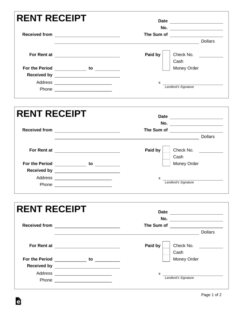 blank rent receipt with revenue stamp