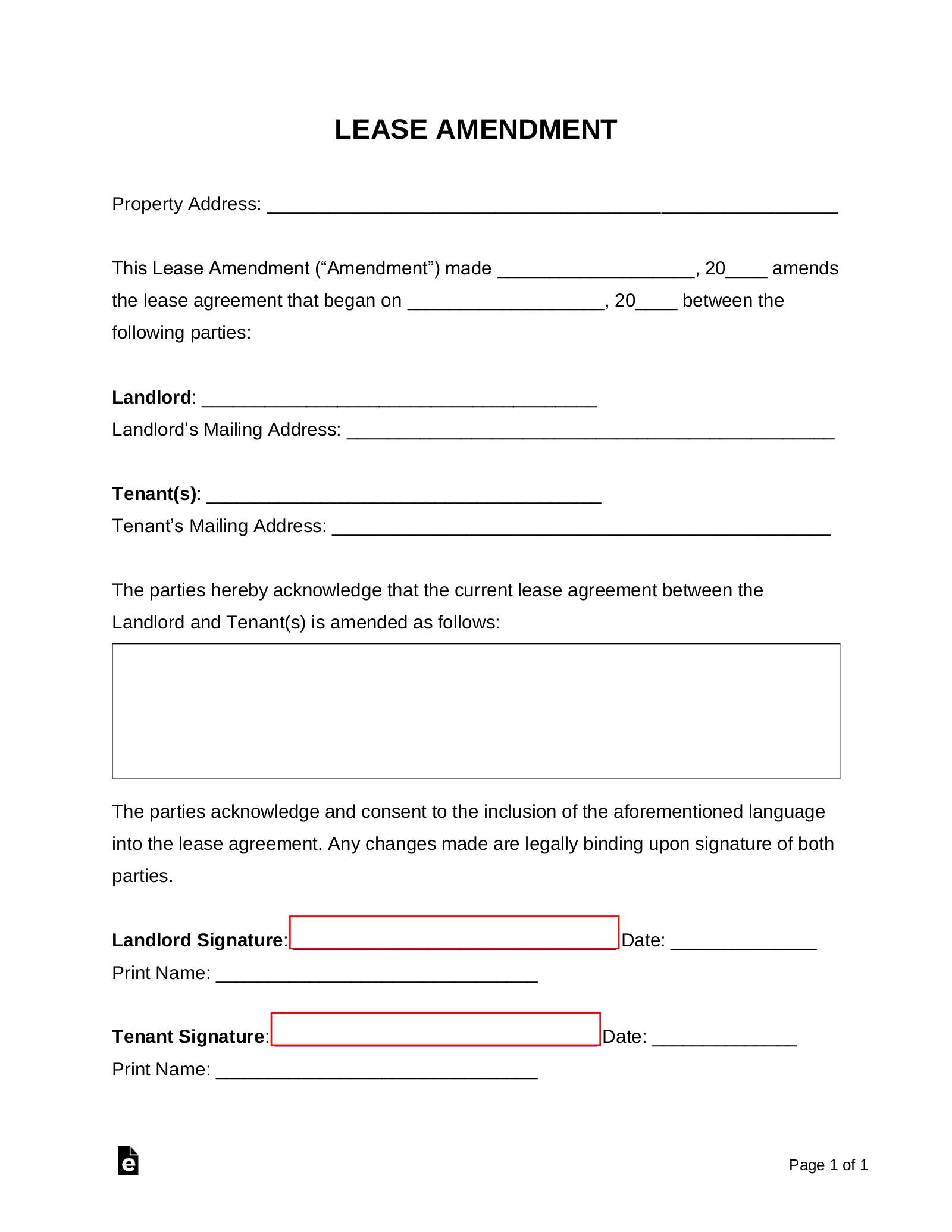 Free Lease Amendment Forms (5) - PDF | Word - eForms