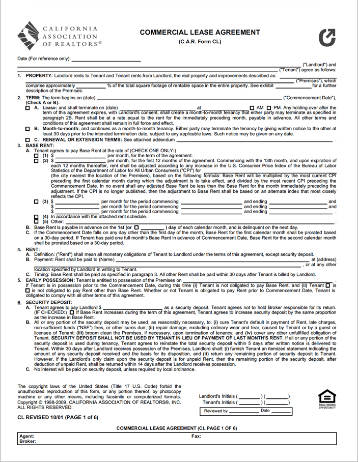 blank rental agreement for california