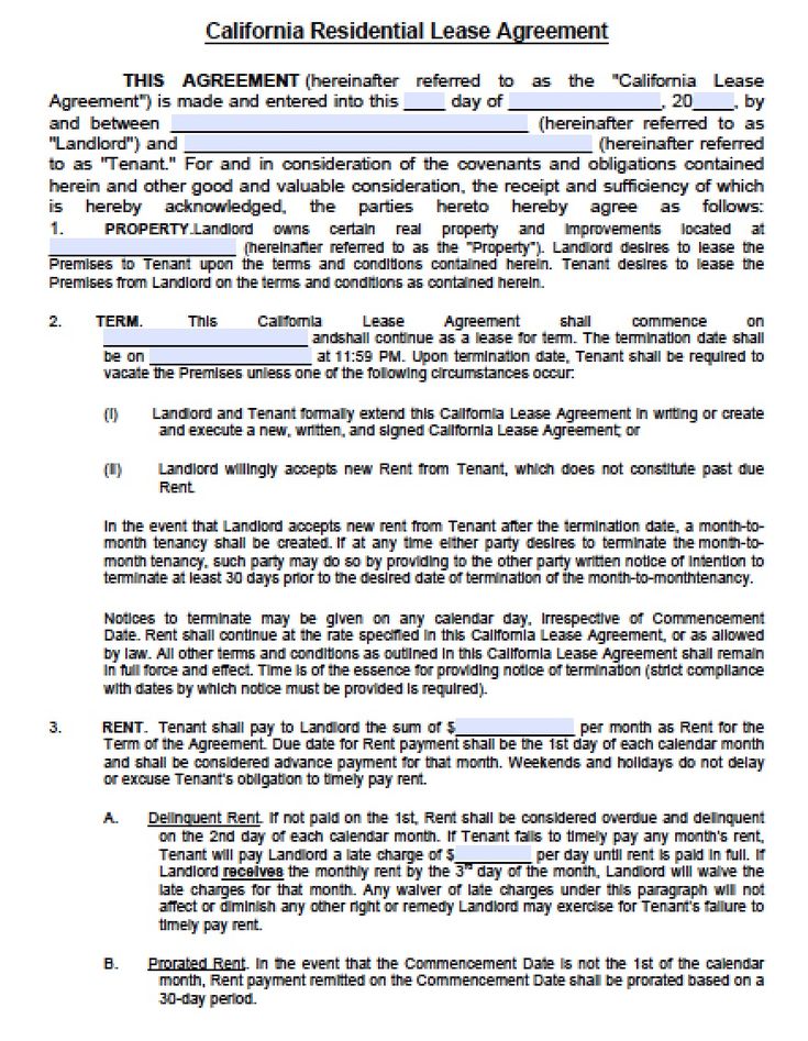 blank rental agreement for california