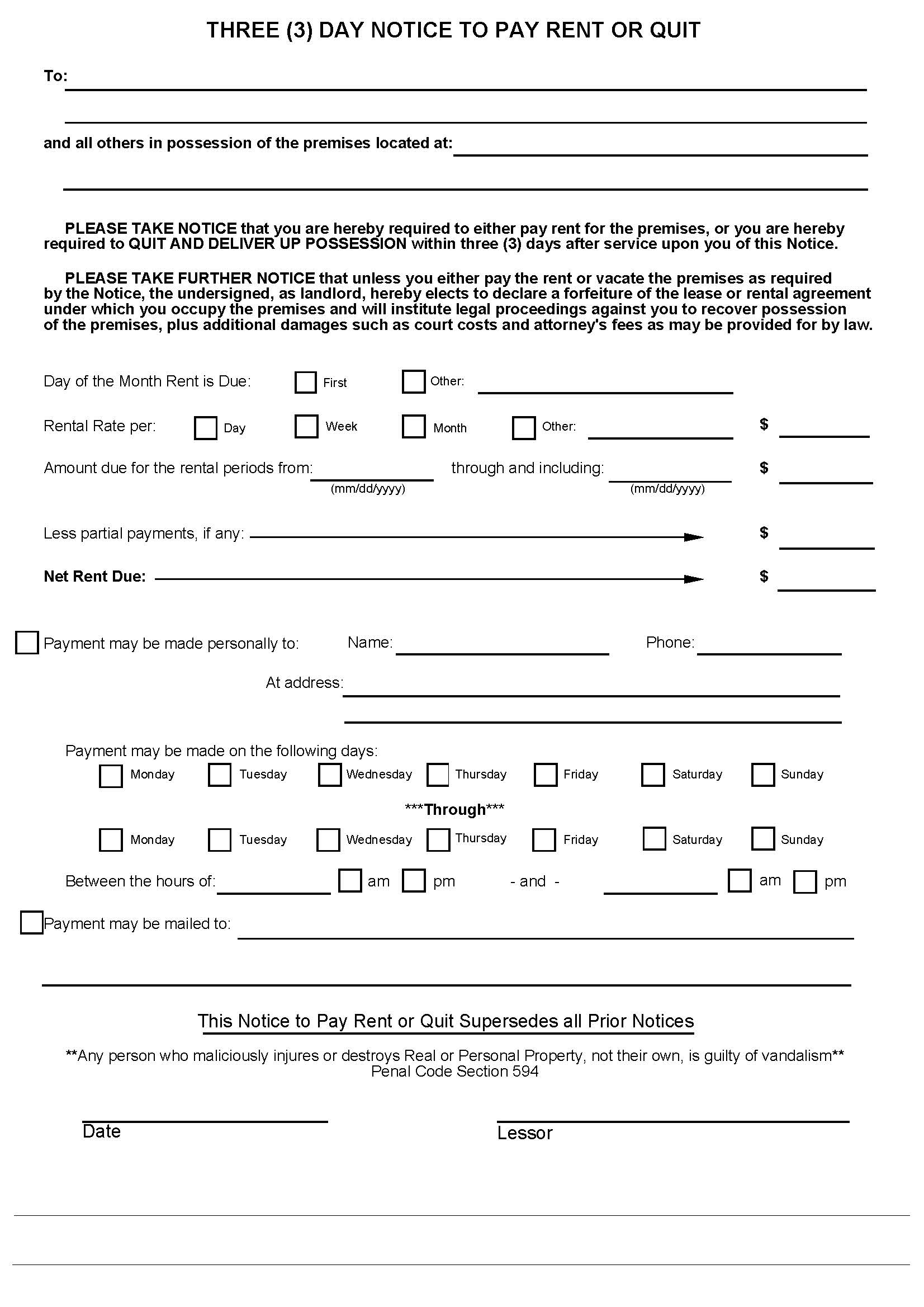 blank rental agreement for california