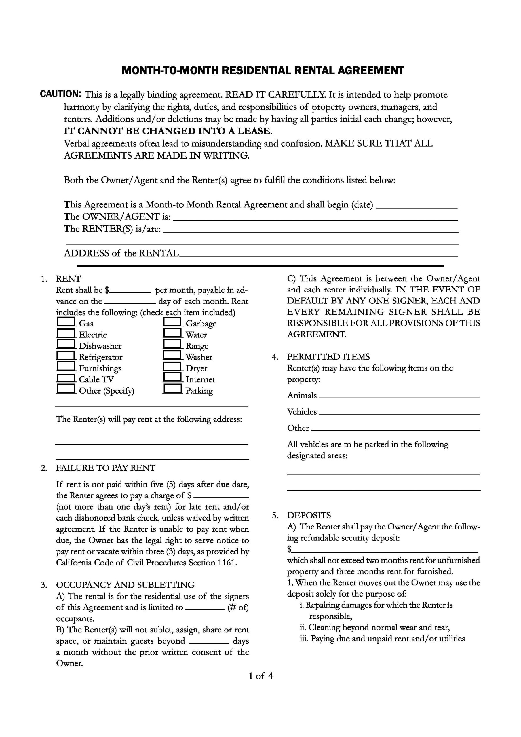 blank rental agreement for california